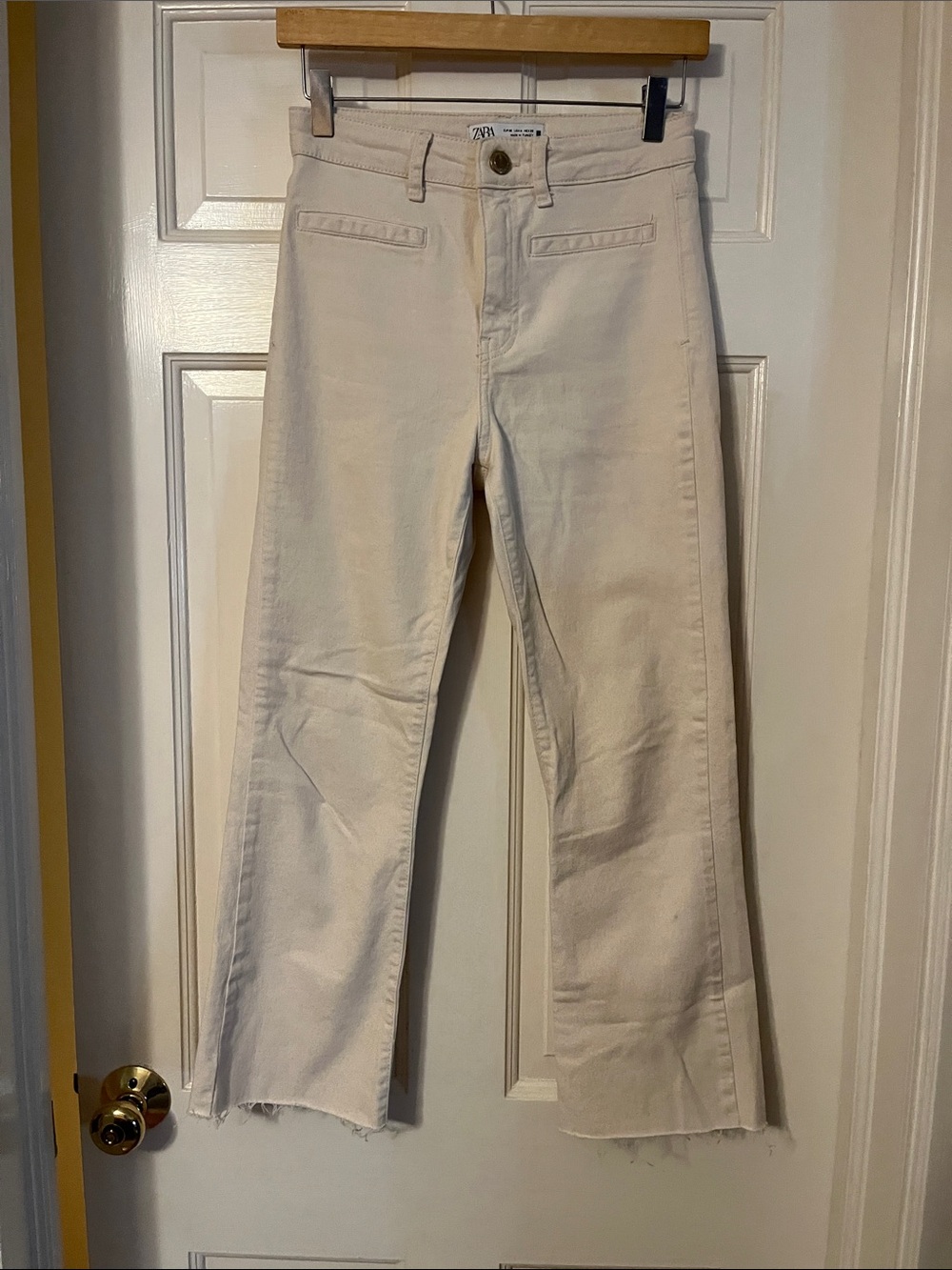 Zara Off-White Wide-Leg Jeans with Raw Hem
